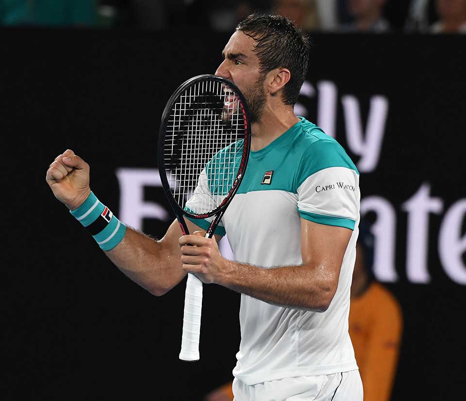 Marin Cilic in action at the Australian Open in 2018